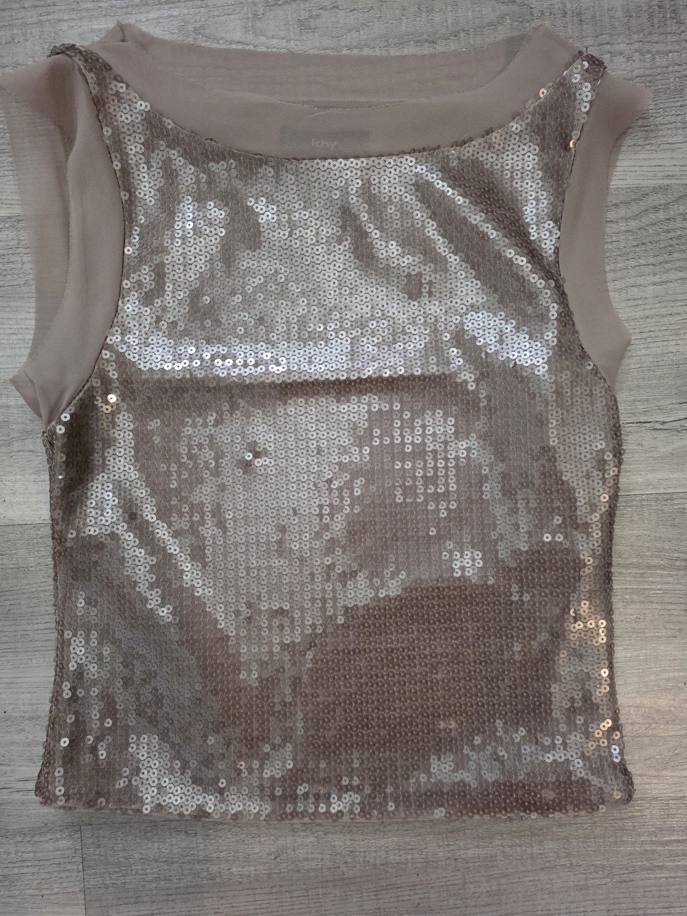 NWT KHY Taupe Sequin Sleeveless Top Neutral